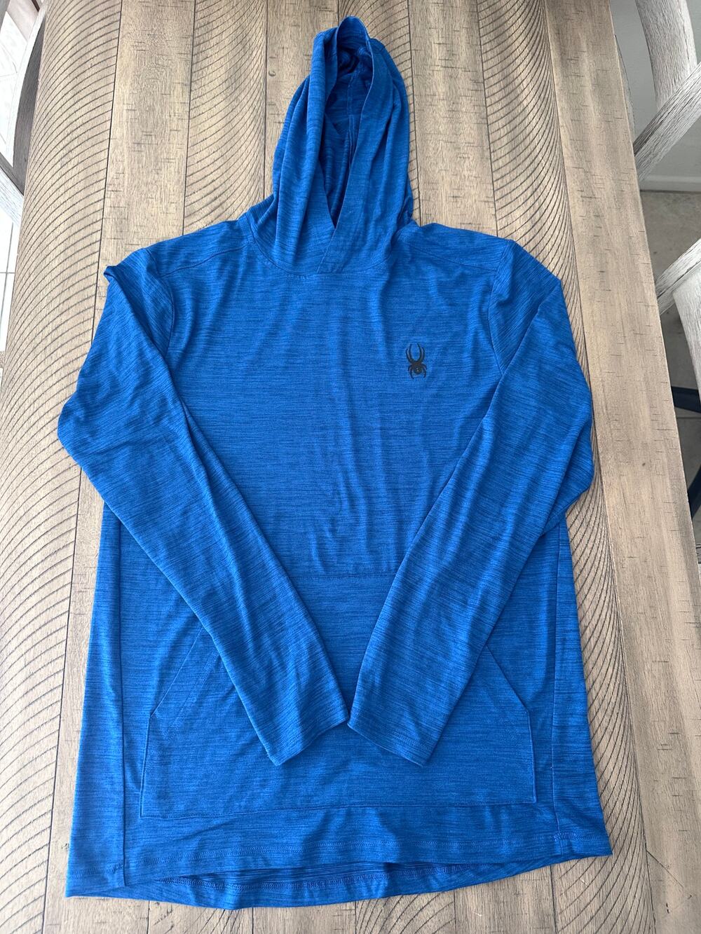 Spyder Active Mens Blue Hooded Long Sleeve Athletic Workout Hoodie Shirt Size M
